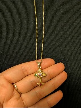 Gold Tone Multicolor Cross Pendant Necklace - Women Jewelry